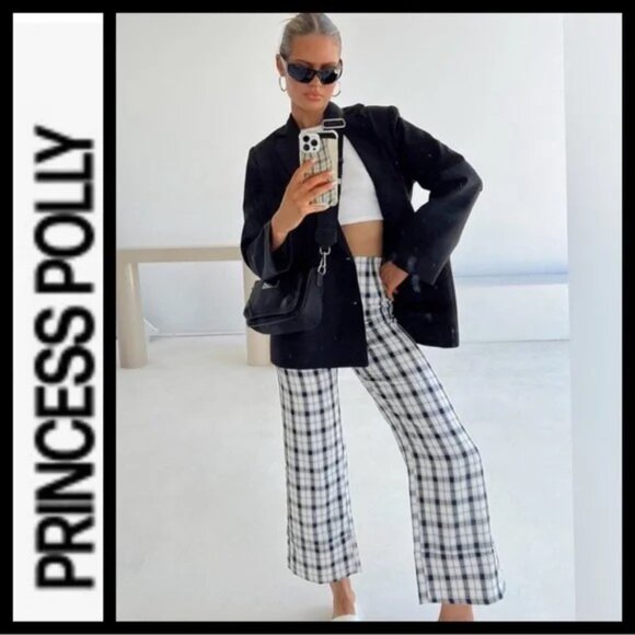 PRINCESS POLLY Black & Cream Plaid Wide Leg Pants EUC - Picture 8 of 8